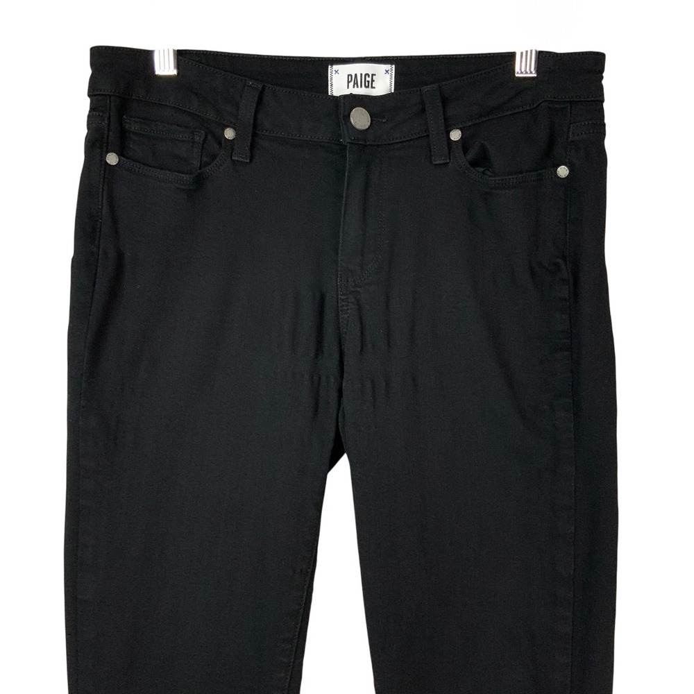 Paige Verdugo Ultra Skinny Black Jeans 30 Zip Button Fly Mid Rise Stretch Denim - Picture 4 of 7